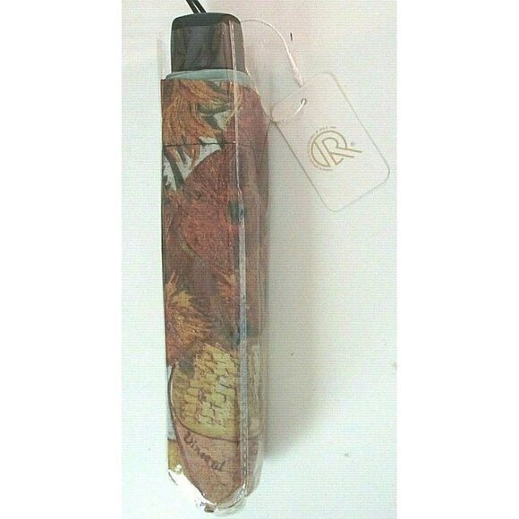 Sunflowers Van Gogh Print Compact Travel Rain Umbrella Unisex Gold Turquoise NWT - Picture 7 of 7